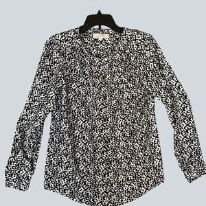LOFT Black and White Leopard-Print Long Sleeve Blouse